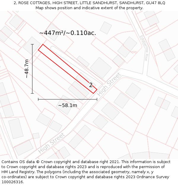 2, ROSE COTTAGES, HIGH STREET, LITTLE SANDHURST, SANDHURST, GU47 8LQ: Plot and title map