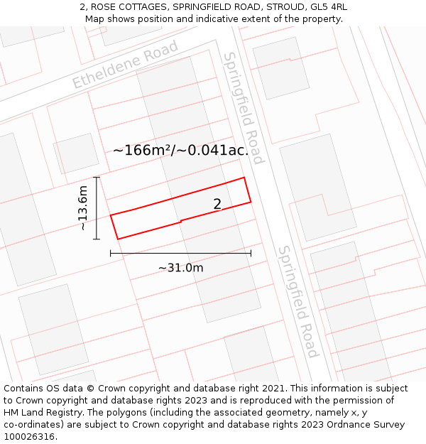 2, ROSE COTTAGES, SPRINGFIELD ROAD, STROUD, GL5 4RL: Plot and title map