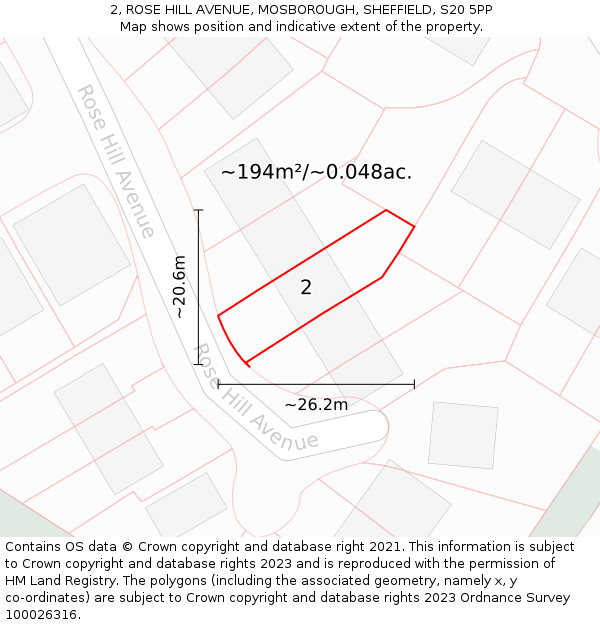 2, ROSE HILL AVENUE, MOSBOROUGH, SHEFFIELD, S20 5PP: Plot and title map