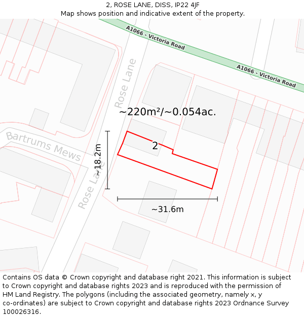 2, ROSE LANE, DISS, IP22 4JF: Plot and title map