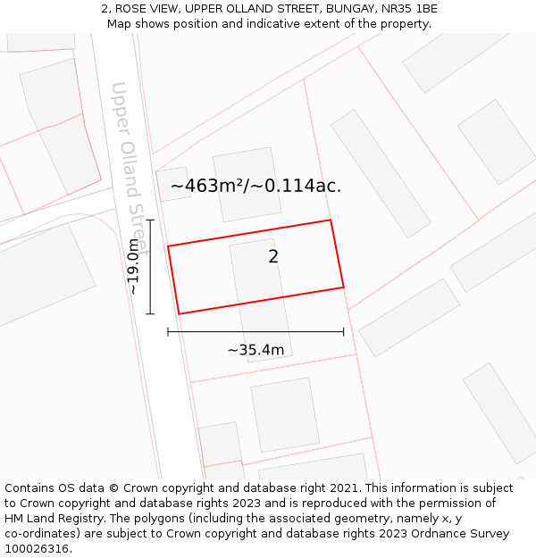 2, ROSE VIEW, UPPER OLLAND STREET, BUNGAY, NR35 1BE: Plot and title map