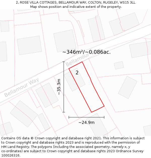 2, ROSE VILLA COTTAGES, BELLAMOUR WAY, COLTON, RUGELEY, WS15 3LL: Plot and title map