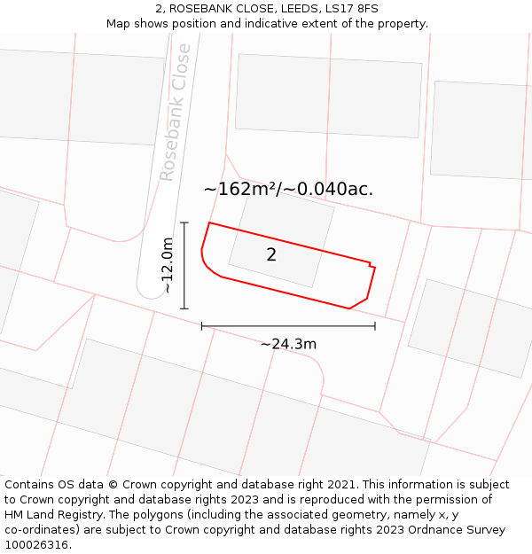2, ROSEBANK CLOSE, LEEDS, LS17 8FS: Plot and title map