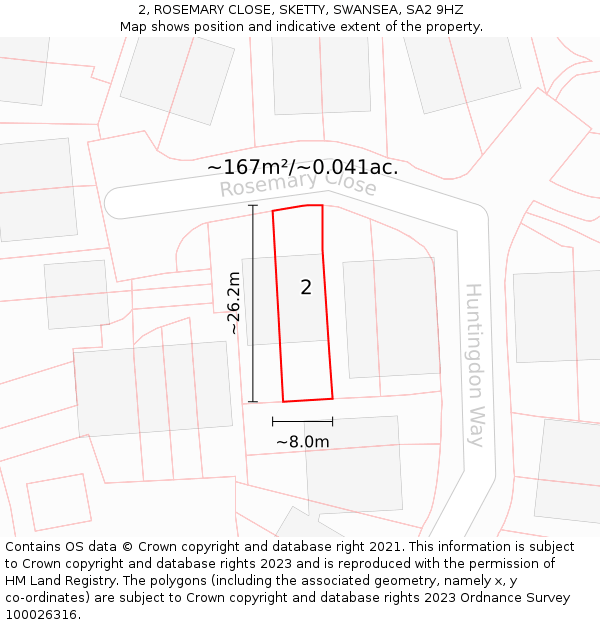 2, ROSEMARY CLOSE, SKETTY, SWANSEA, SA2 9HZ: Plot and title map