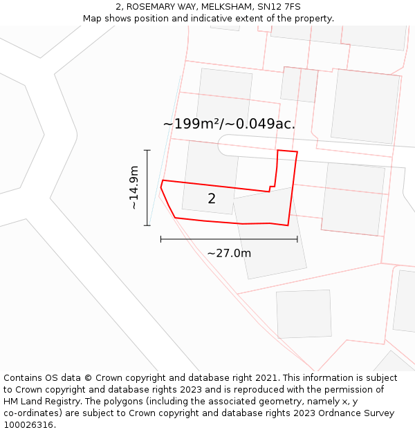 2, ROSEMARY WAY, MELKSHAM, SN12 7FS: Plot and title map