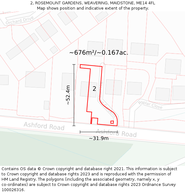 2, ROSEMOUNT GARDENS, WEAVERING, MAIDSTONE, ME14 4FL: Plot and title map