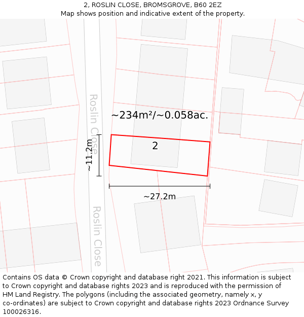2, ROSLIN CLOSE, BROMSGROVE, B60 2EZ: Plot and title map