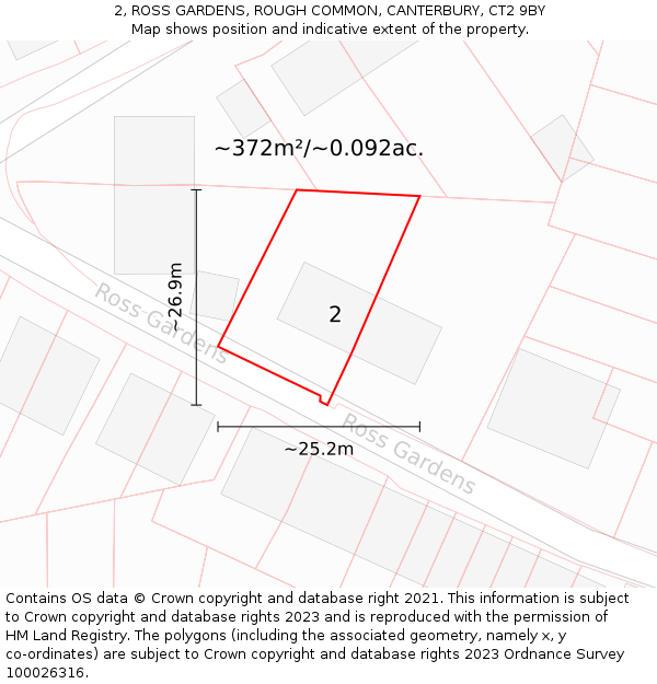 2, ROSS GARDENS, ROUGH COMMON, CANTERBURY, CT2 9BY: Plot and title map