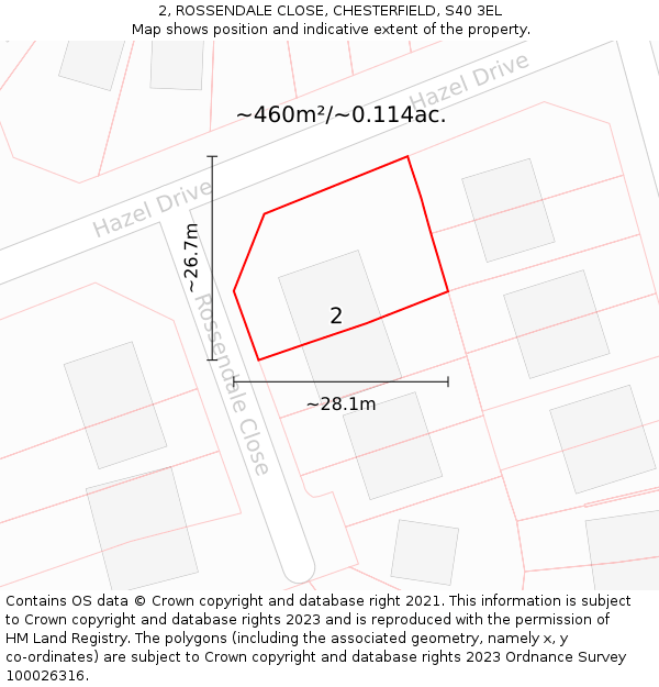 2, ROSSENDALE CLOSE, CHESTERFIELD, S40 3EL: Plot and title map
