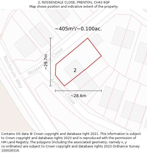 2, ROSSENDALE CLOSE, PRENTON, CH43 9QP: Plot and title map