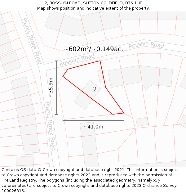 2, ROSSLYN ROAD, SUTTON COLDFIELD, B76 1HE: Plot and title map