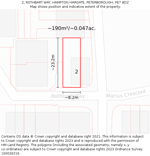 2, ROTHBART WAY, HAMPTON HARGATE, PETERBOROUGH, PE7 8DZ: Plot and title map