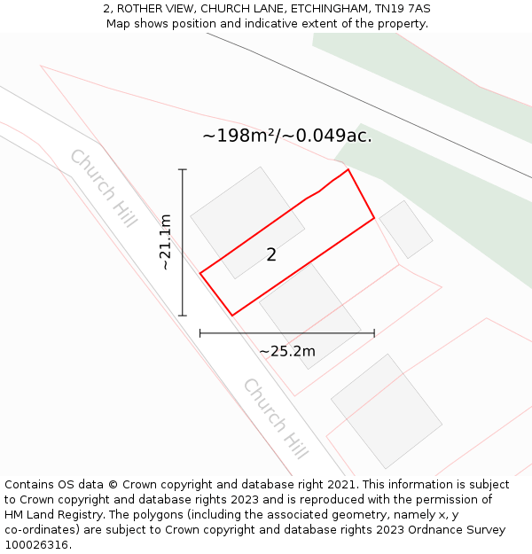 2, ROTHER VIEW, CHURCH LANE, ETCHINGHAM, TN19 7AS: Plot and title map