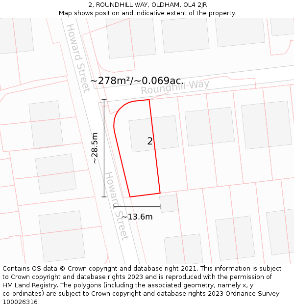 2, ROUNDHILL WAY, OLDHAM, OL4 2JR: Plot and title map