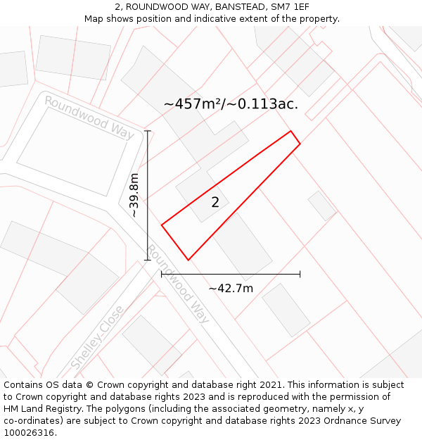 2, ROUNDWOOD WAY, BANSTEAD, SM7 1EF: Plot and title map