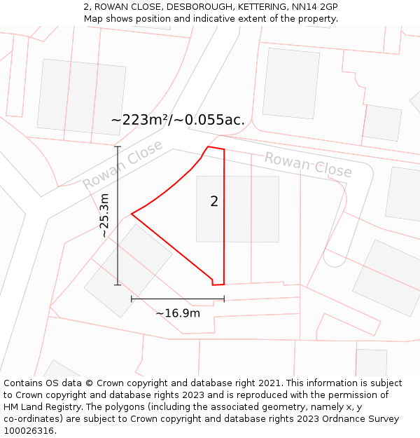 2, ROWAN CLOSE, DESBOROUGH, KETTERING, NN14 2GP: Plot and title map