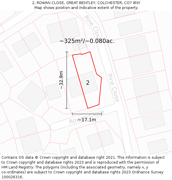 2, ROWAN CLOSE, GREAT BENTLEY, COLCHESTER, CO7 8NY: Plot and title map