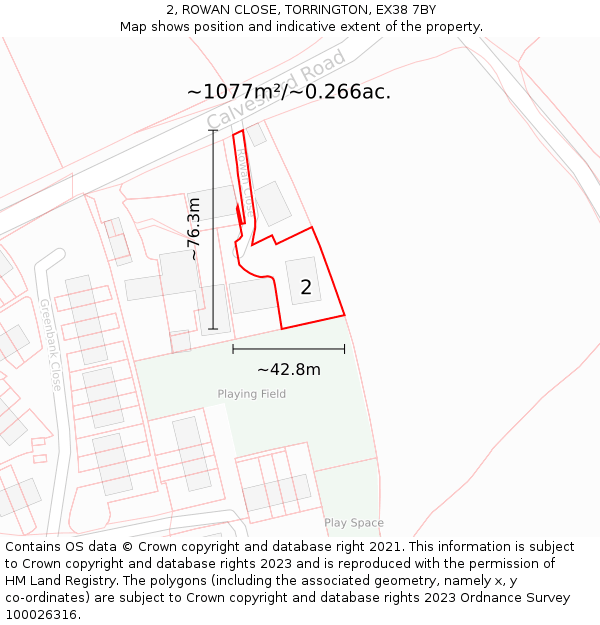 2, ROWAN CLOSE, TORRINGTON, EX38 7BY: Plot and title map