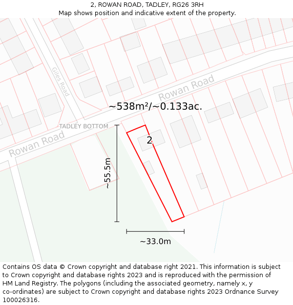 2, ROWAN ROAD, TADLEY, RG26 3RH: Plot and title map