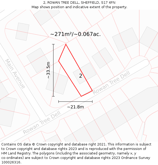 2, ROWAN TREE DELL, SHEFFIELD, S17 4FN: Plot and title map