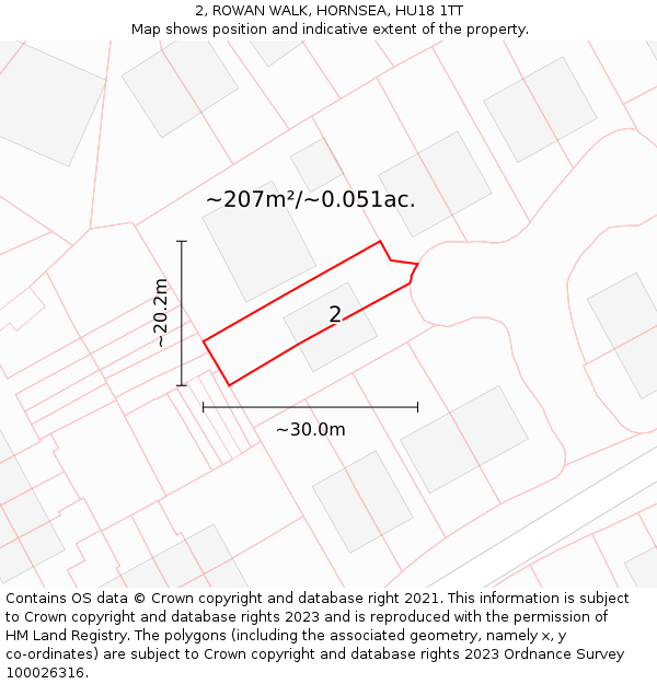 2, ROWAN WALK, HORNSEA, HU18 1TT: Plot and title map