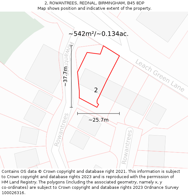 2, ROWANTREES, REDNAL, BIRMINGHAM, B45 8DP: Plot and title map