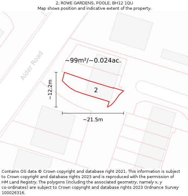 2, ROWE GARDENS, POOLE, BH12 1QU: Plot and title map