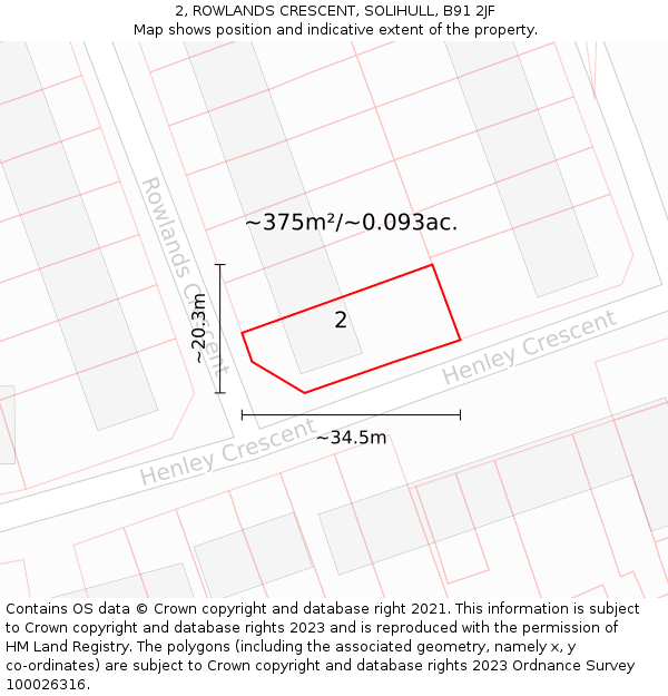 2, ROWLANDS CRESCENT, SOLIHULL, B91 2JF: Plot and title map