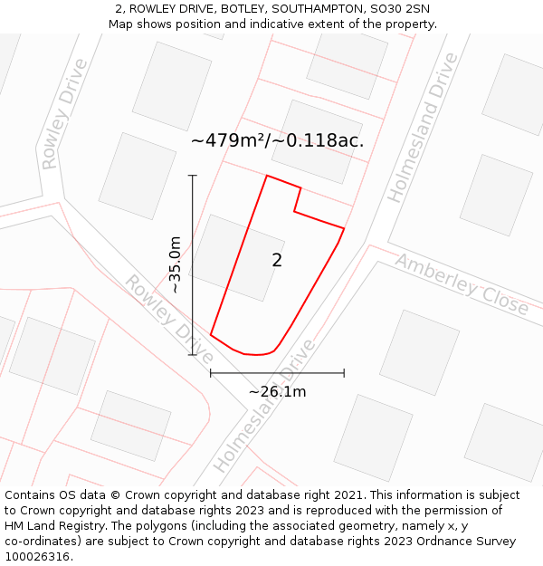 2, ROWLEY DRIVE, BOTLEY, SOUTHAMPTON, SO30 2SN: Plot and title map