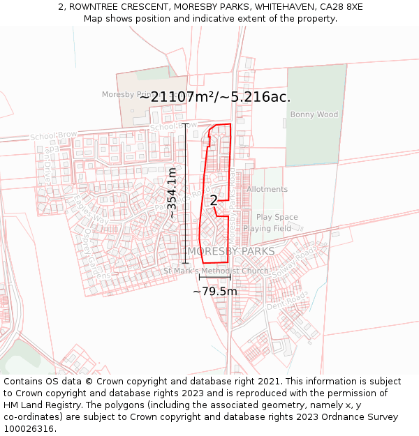 2, ROWNTREE CRESCENT, MORESBY PARKS, WHITEHAVEN, CA28 8XE: Plot and title map