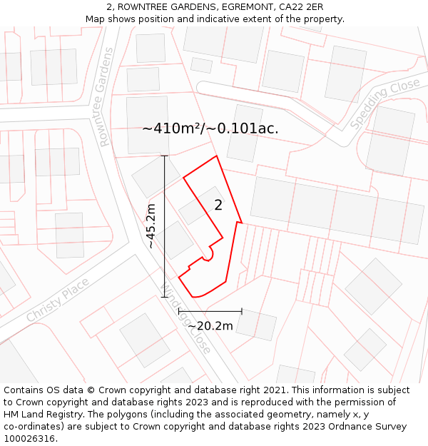2, ROWNTREE GARDENS, EGREMONT, CA22 2ER: Plot and title map