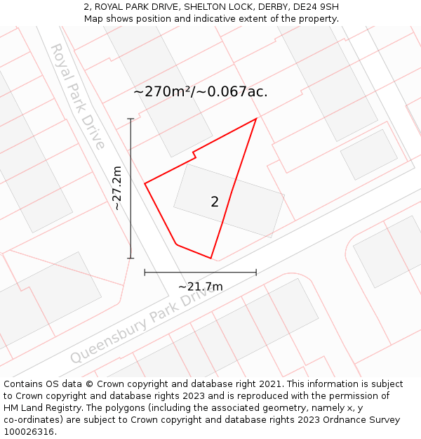2, ROYAL PARK DRIVE, SHELTON LOCK, DERBY, DE24 9SH: Plot and title map
