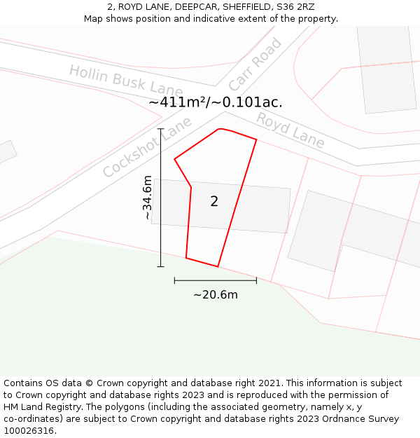 2, ROYD LANE, DEEPCAR, SHEFFIELD, S36 2RZ: Plot and title map