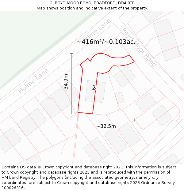 2, ROYD MOOR ROAD, BRADFORD, BD4 0TR: Plot and title map