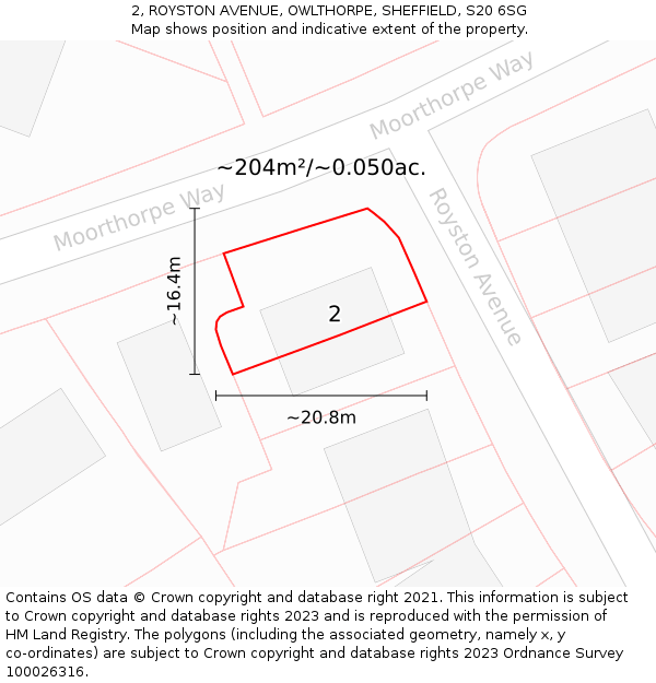 2, ROYSTON AVENUE, OWLTHORPE, SHEFFIELD, S20 6SG: Plot and title map