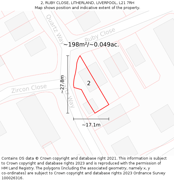 2, RUBY CLOSE, LITHERLAND, LIVERPOOL, L21 7RH: Plot and title map