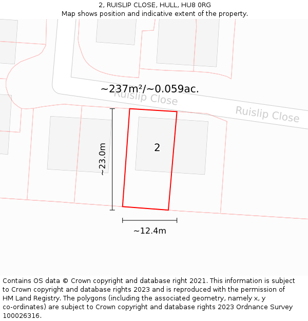 2, RUISLIP CLOSE, HULL, HU8 0RG: Plot and title map