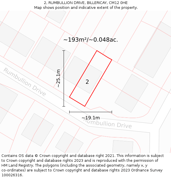2, RUMBULLION DRIVE, BILLERICAY, CM12 0HE: Plot and title map