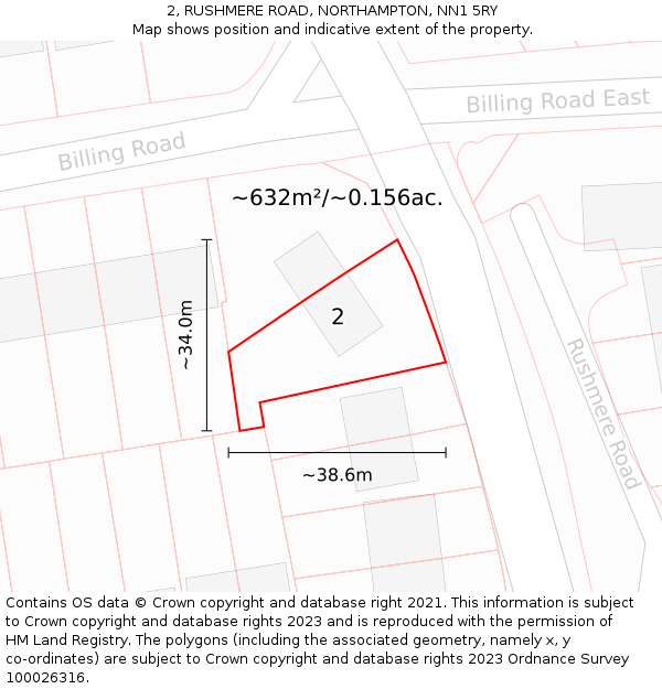 2, RUSHMERE ROAD, NORTHAMPTON, NN1 5RY: Plot and title map