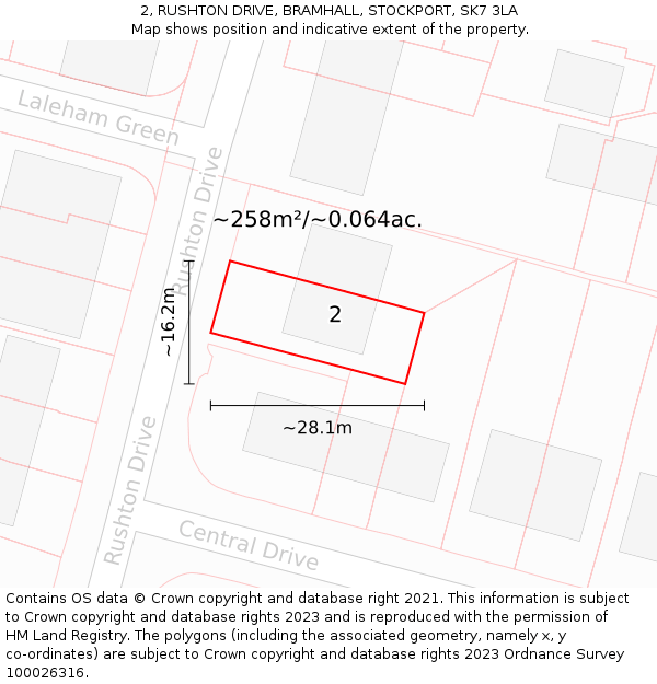 2, RUSHTON DRIVE, BRAMHALL, STOCKPORT, SK7 3LA: Plot and title map
