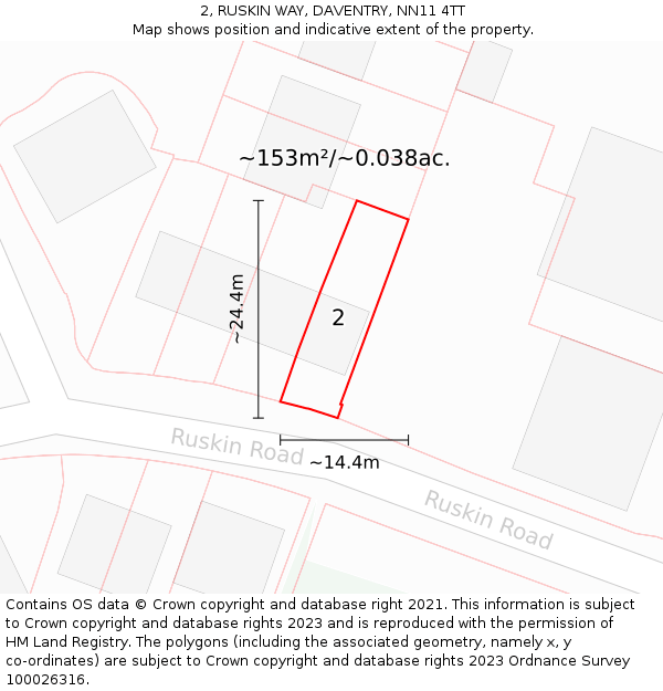 2, RUSKIN WAY, DAVENTRY, NN11 4TT: Plot and title map