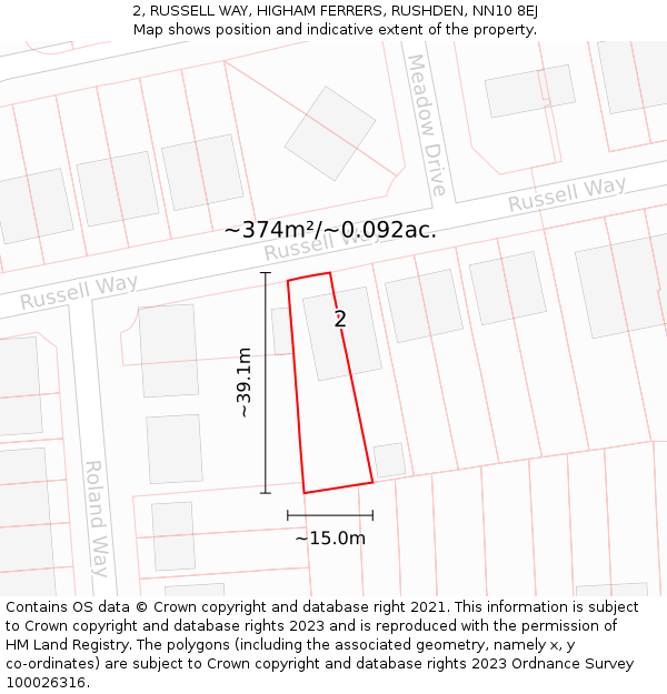 2, RUSSELL WAY, HIGHAM FERRERS, RUSHDEN, NN10 8EJ: Plot and title map