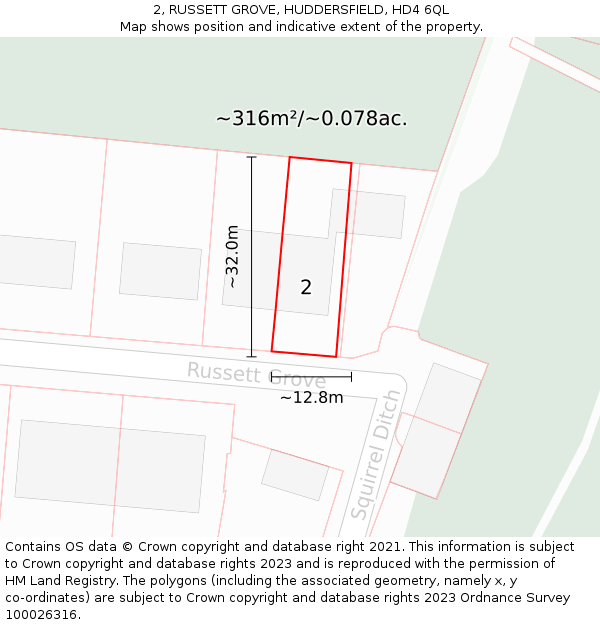 2, RUSSETT GROVE, HUDDERSFIELD, HD4 6QL: Plot and title map