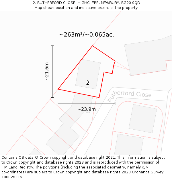 2, RUTHERFORD CLOSE, HIGHCLERE, NEWBURY, RG20 9QD: Plot and title map