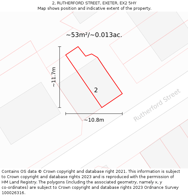 2, RUTHERFORD STREET, EXETER, EX2 5HY: Plot and title map