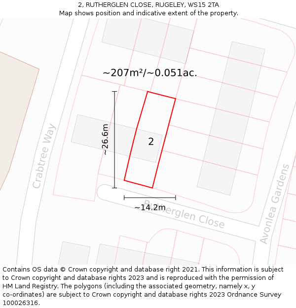 2, RUTHERGLEN CLOSE, RUGELEY, WS15 2TA: Plot and title map