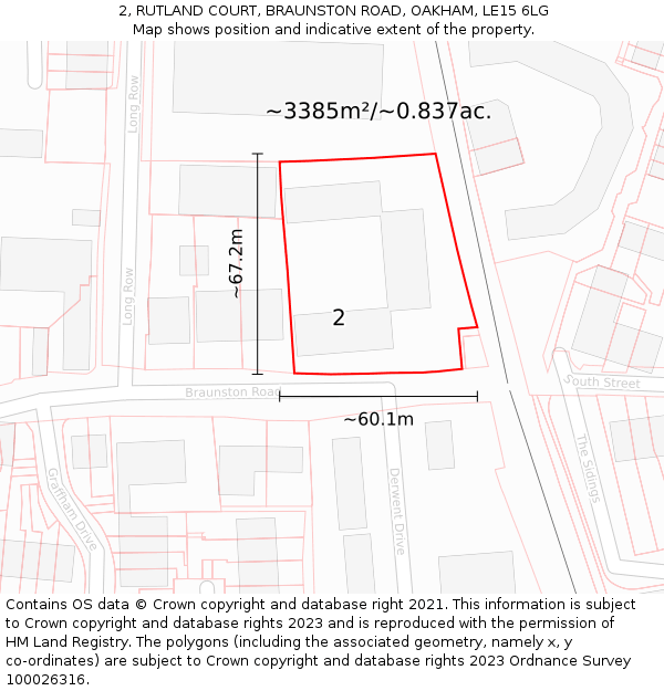 2, RUTLAND COURT, BRAUNSTON ROAD, OAKHAM, LE15 6LG: Plot and title map