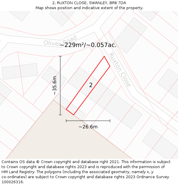 2, RUXTON CLOSE, SWANLEY, BR8 7DA: Plot and title map