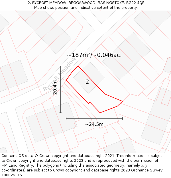 2, RYCROFT MEADOW, BEGGARWOOD, BASINGSTOKE, RG22 4QF: Plot and title map