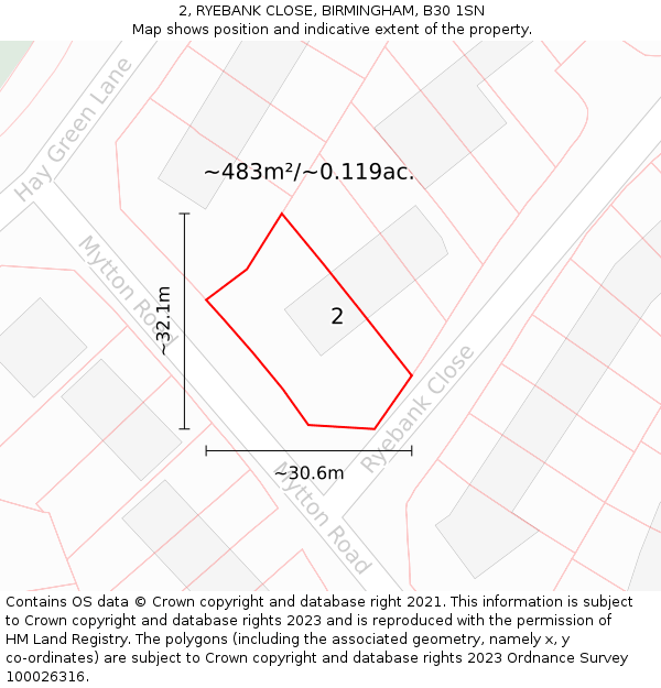 2, RYEBANK CLOSE, BIRMINGHAM, B30 1SN: Plot and title map